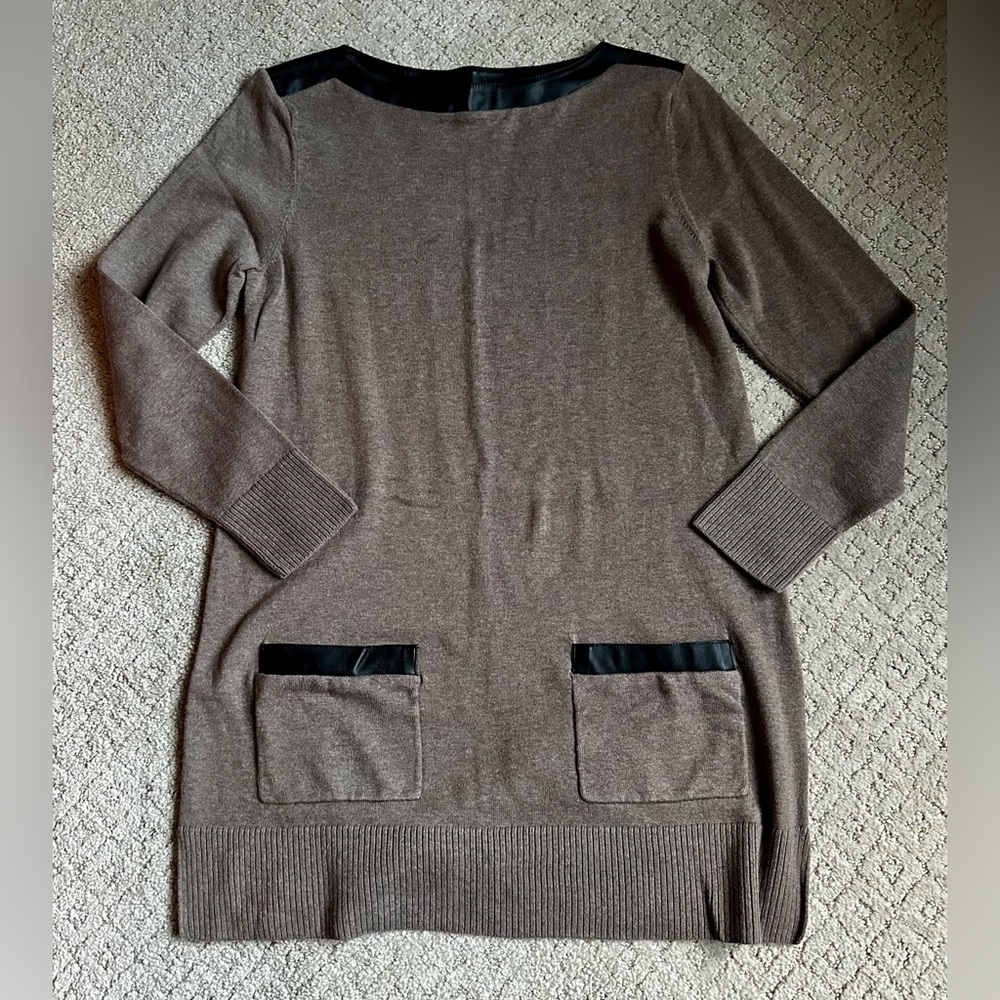 Jeanne Pierre Sweater Dress, Faux Leather trim Size M